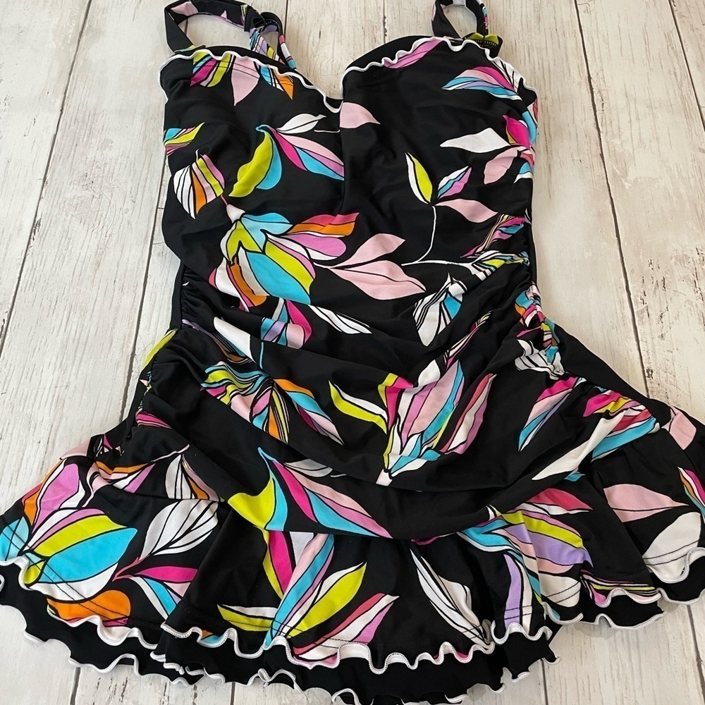 Profile by Gottex BLACK MULTI Monaco One-Piece Swimdress USA 6D - Picture 2 of 3